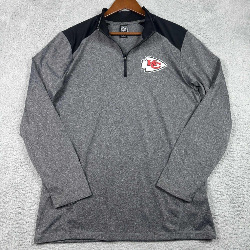 Kansas City Chiefs Quarter Zip Pullover Mens Medium Gray Black NFL Team Apparel